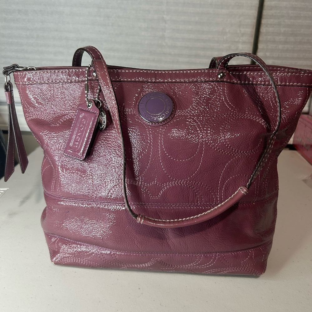 Coach patent leather purple tote bag